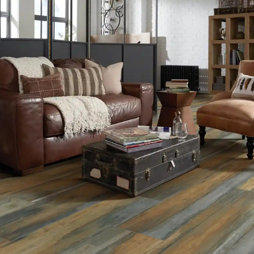 luxury vinyl flooring in living room, furniture, windows